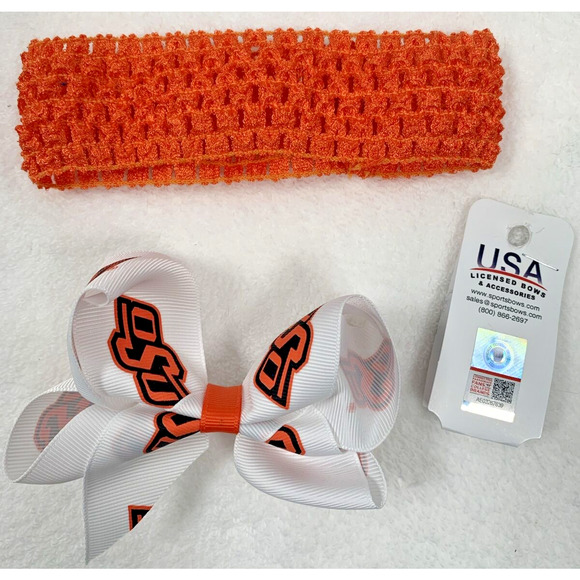Oklahoma State OSU Crochet Head Band Removable Bow Baby Toddlers Girls NWT - Picture 2 of 4